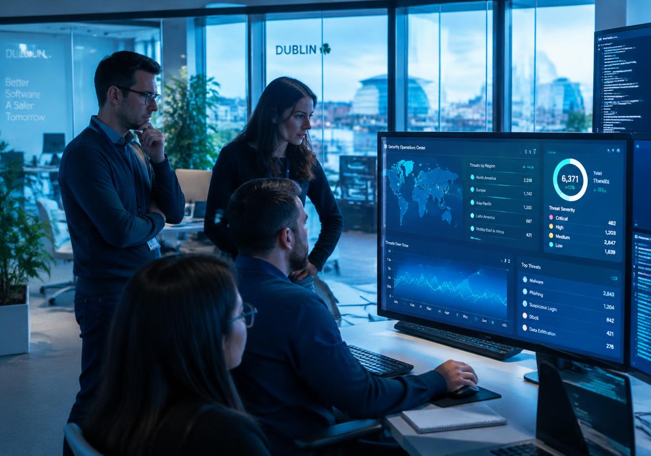 Irish software team reviewing security dashboards